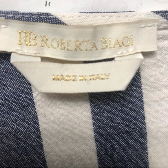 Roberta Biagi Linen Blend Striped Popover Blouse Top S - Picture 6 of 9